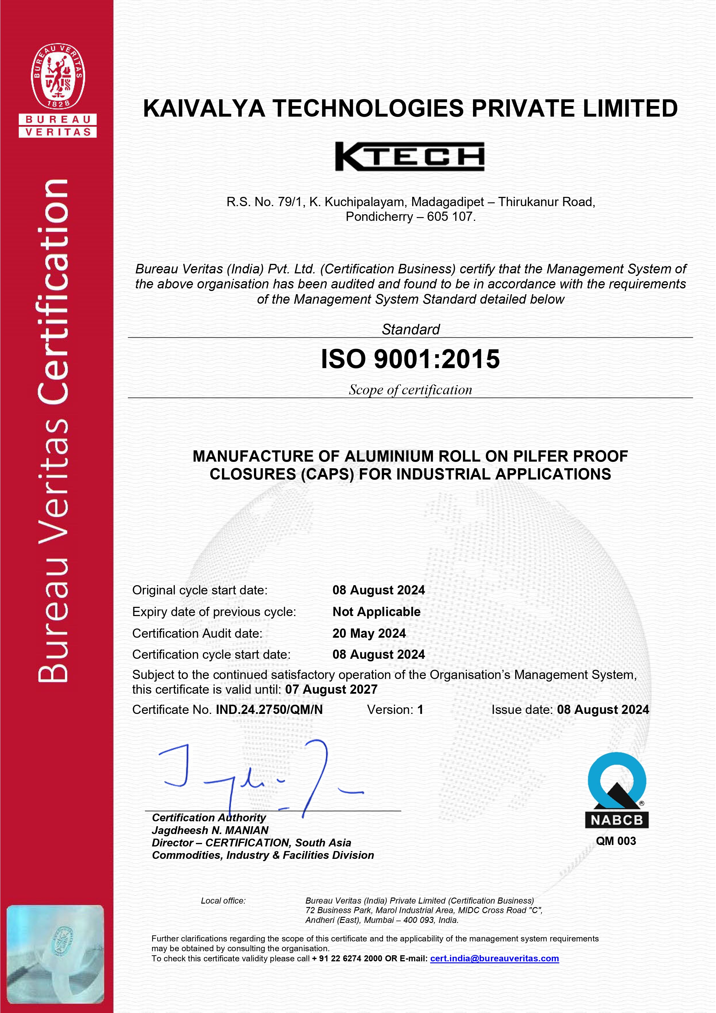 ISO certificate image